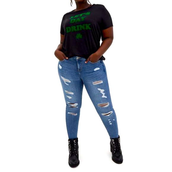 Torrid St. Patrick’s Day Lets Day Drink Slim Fit Tee - Picture 4 of 6